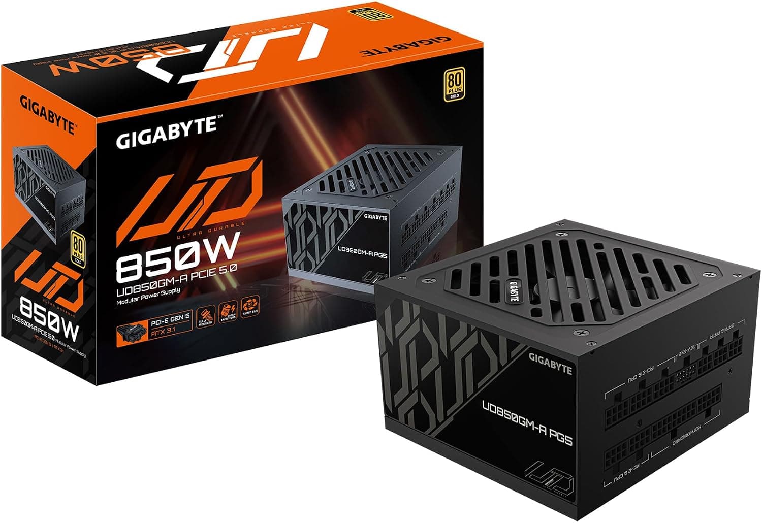 GIGABYTE 850W PSU - 80 Plus Gold 認定 - PCie 5.0 および ATX 3.1 対応 - 完全モジュラー電源 (GP-UD850GM-A PG5)