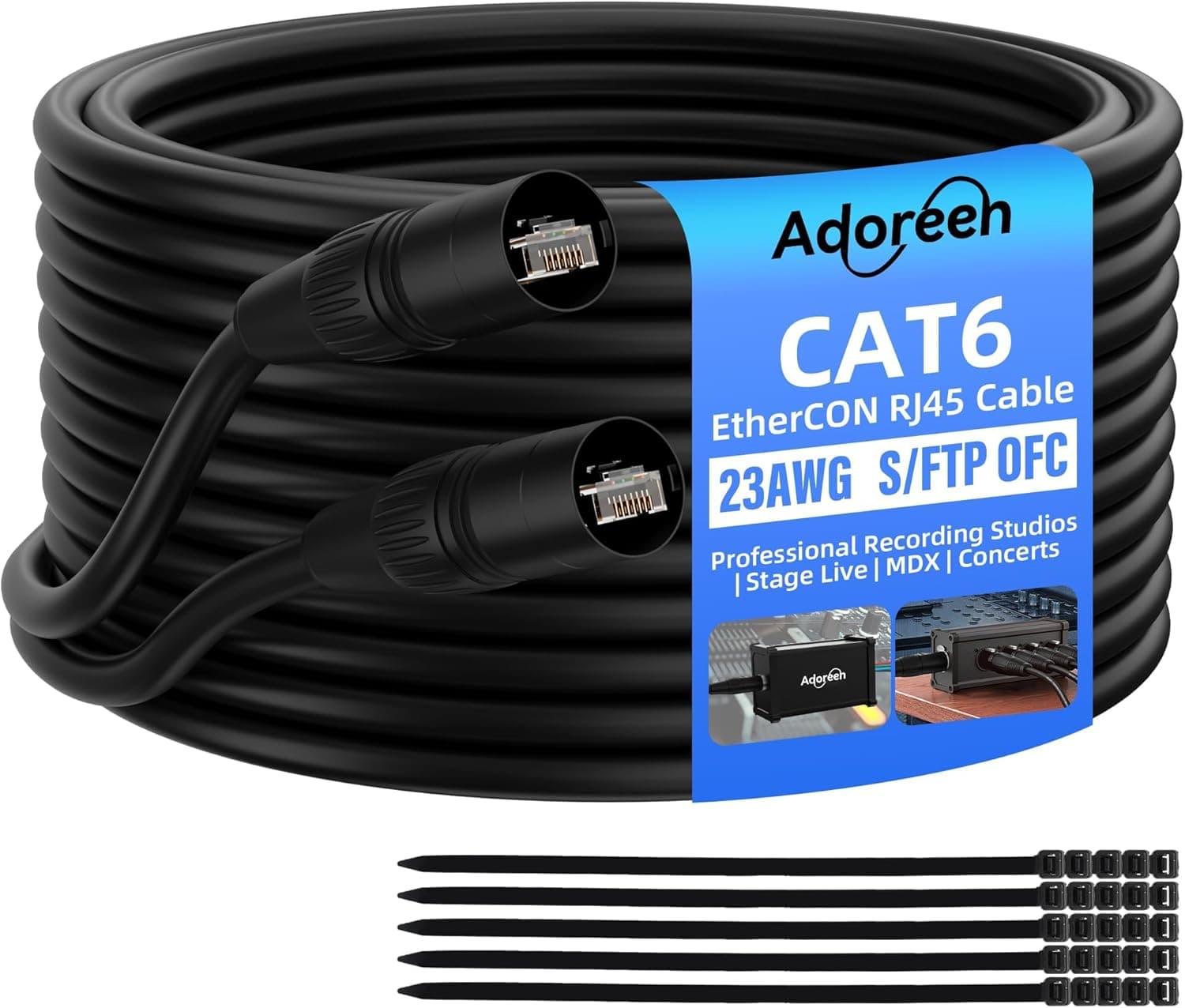 Adoreen シールドキャット6イーサネットケーブル 75フィート EtherCON互換RJ45コネクタ 23ゲージ OFC EtherCONケーブル S