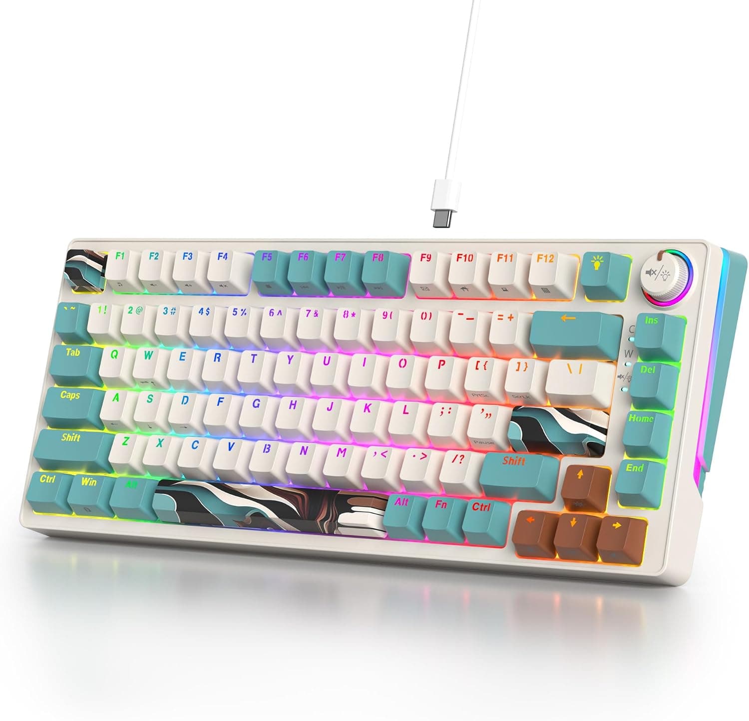 Ussixchare 75% 有線クリーミーキーボードホットスワップ可能なメカニカルゲーミングキーボードガスケットマウント RGBバックライトレッドスイッチノブコントロール Win PCノートパソコン用 (82ブラウン)