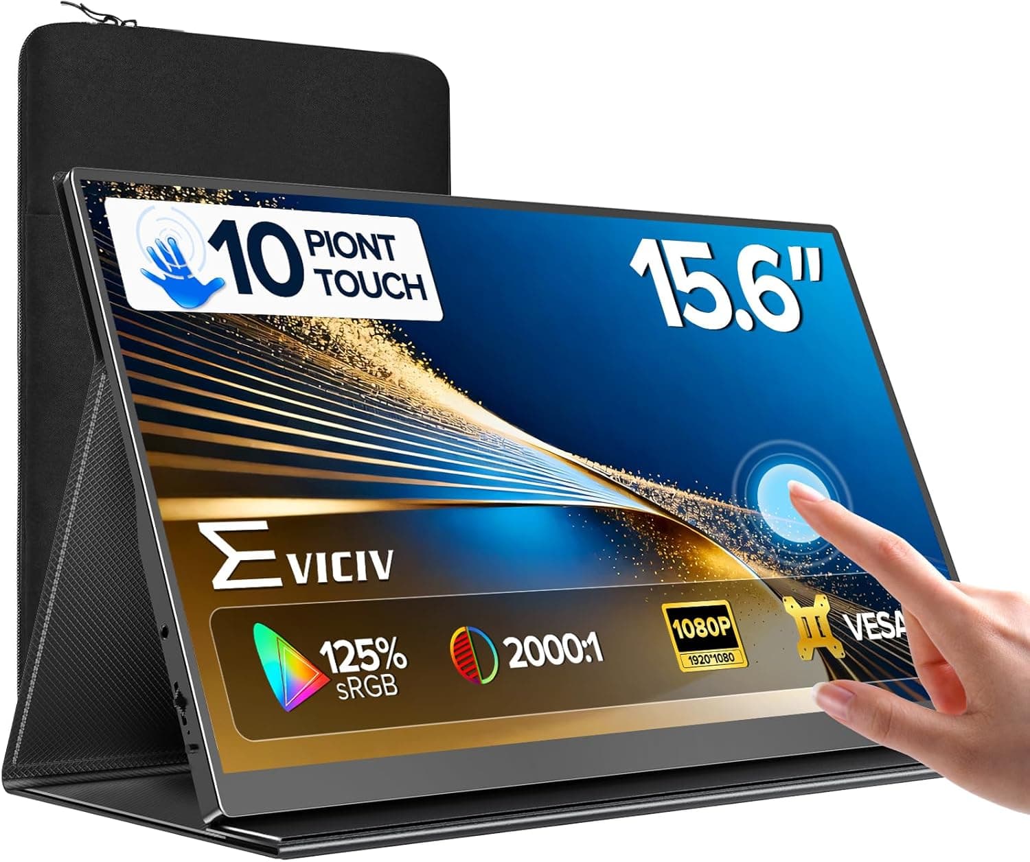 EVICIV Portable Monitor Touchscreen 15.6 FHD 1080P IPS 10-Point Touch Screen Monitor with Stand Cover & Speakers