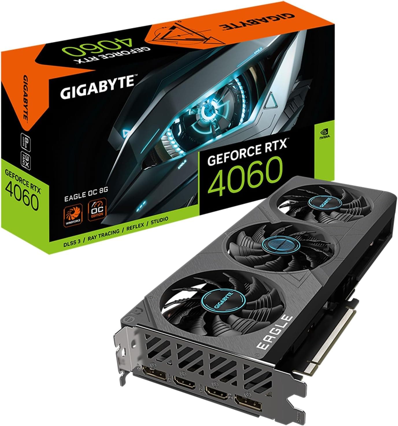 GIGABYTE GeForce RTX 4060 Eagle OC 8G グラフィックカード WINDFORCEファン3個 8GB 128ビット GDDR6 GV-N4060EAGLE OC-8GD ビデオカード