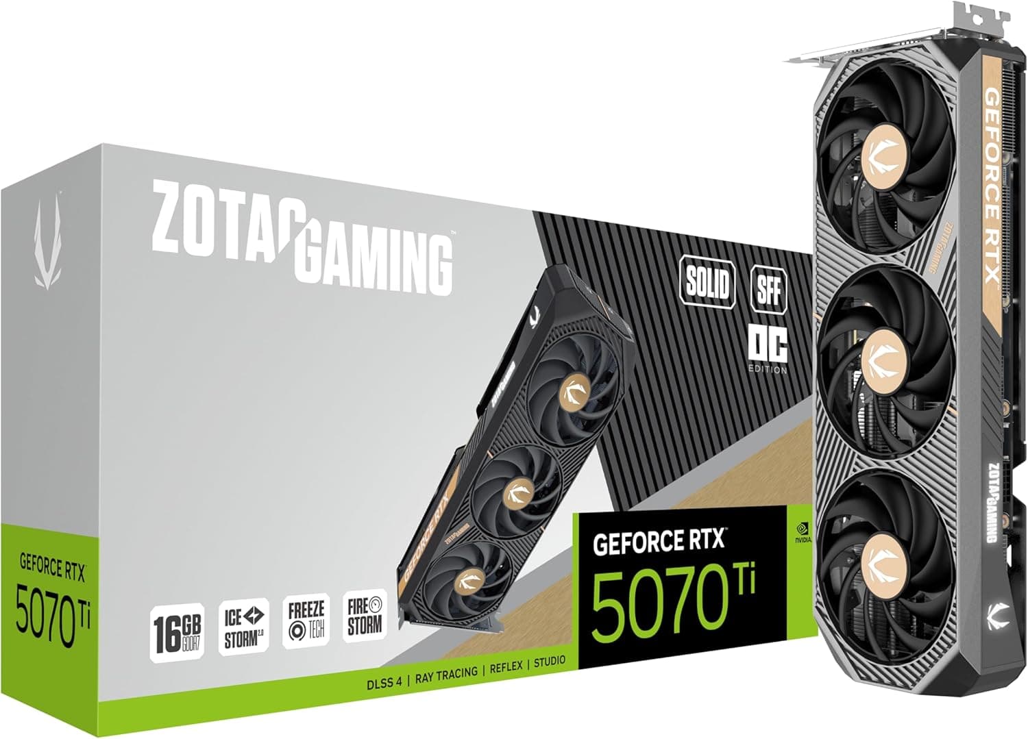 ZOTAC ゲーミング GeForce RTX 5070 Ti Solid SFF OC DLSS 4 16GB GDDR7 256ビット 28Gbps PCIE 5.0 ゲーミンググラフィックスカード IceStorm 2.0 Advanced Cooling