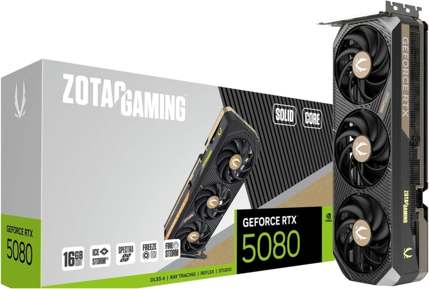 ZOTAC Gaming GeForce RTX 5080 ソリッドコア DLSS 4 16GB GDDR7 256ビット 30Gbps PCIE 5.0 ゲーミンググラフィックスカード IceStorm 3.0 高度な冷却スペクトラ RGBライティング ZT-B50800D2-10P