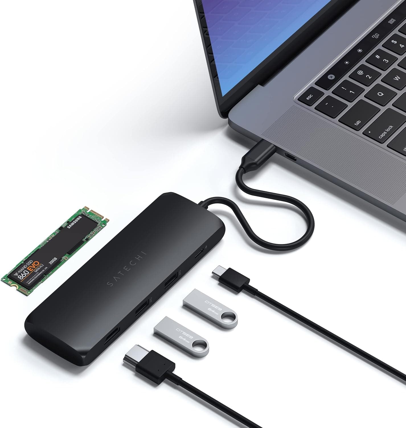Satechi ハイブリッド USB ハブ Type-C (ブラック) M.2 SATA SSDスロット 4K HDMI 60Hz