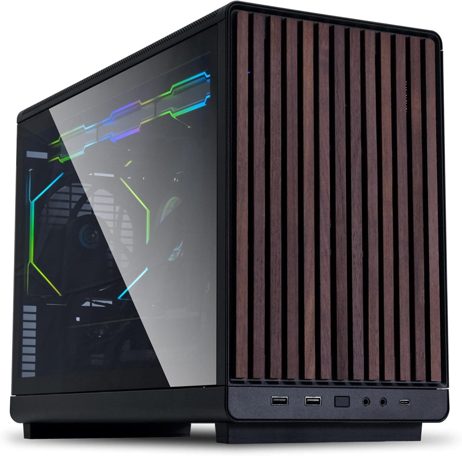 LIANLI コンパクトPCケース A3-mATX-WDG Black 木製フロントパネル強化ガラスサイドパネル容量26.3リットル Micro ATX