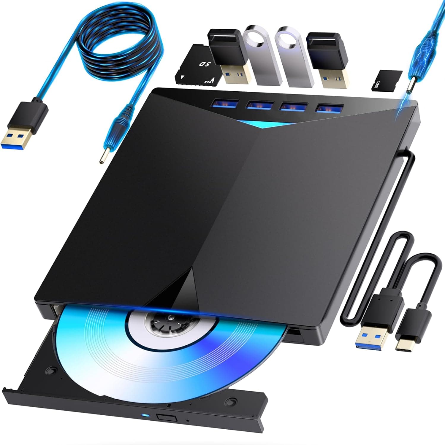 ブルーレイドライブ外付け blu-rayプレイヤー再生読み書usb-aと (type-c)BD DVDプレーヤー 外付けブルーレイドライブブルーレイディスク対応WIN7-11