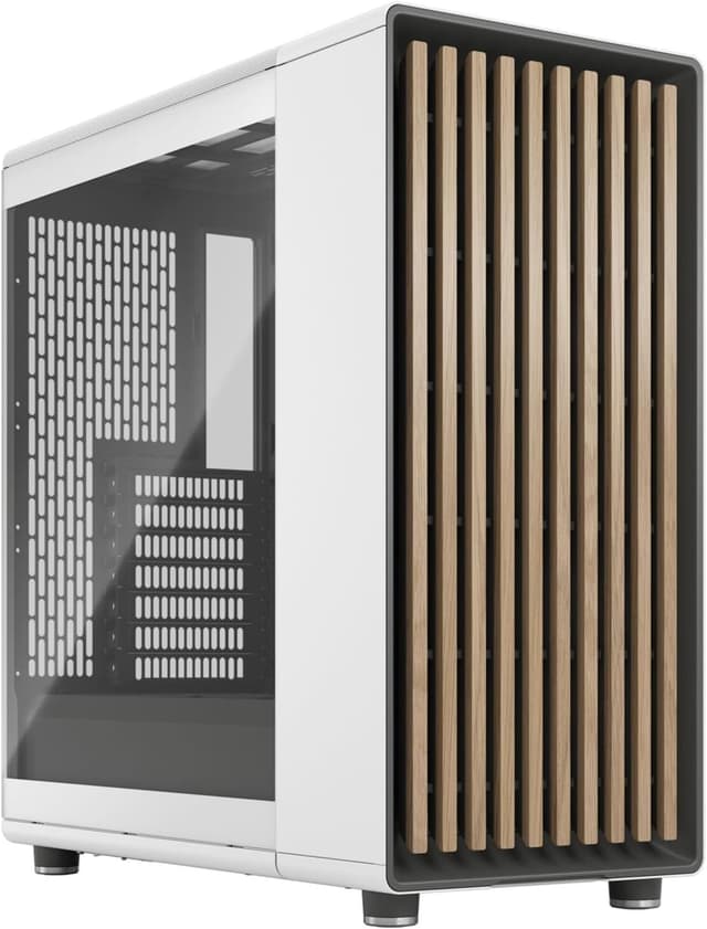 Fractal Design North Chalk ホワイト強化ガラスクリア - ウッドオークフロント - ガラスサイドパネル - 140mmアスペクトPWMファン2個付属 - Type C USB - ATX Airflow Mid Tower PCゲームケース。