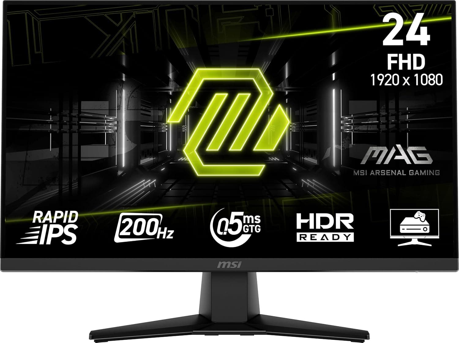 MSI MAG 242F 24インチ 1920 x 1080 (FHD) ゲーミングモニター 200Hz アダプティブ同期 HDMI DisplayPort VESAマウント可能傾き高さ調整可能スピーカー 0.5ms ブラック