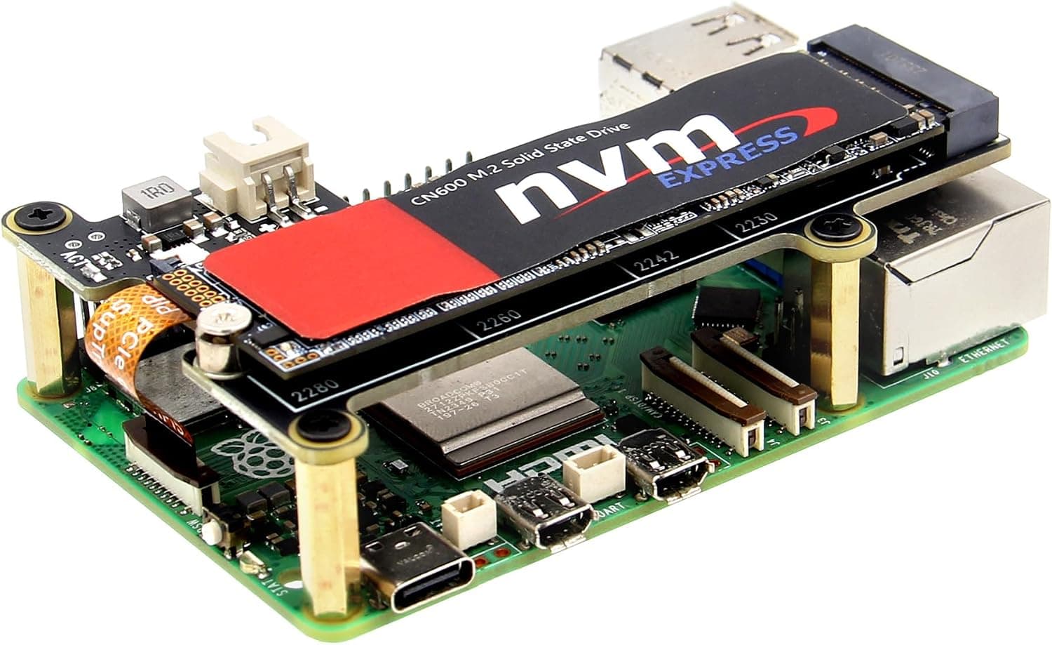 Geekworm X1001 PCIe M.2 Key-M NVMe SSD PIP PCIe ペリフェラルボード Raspberry Pi 5用
