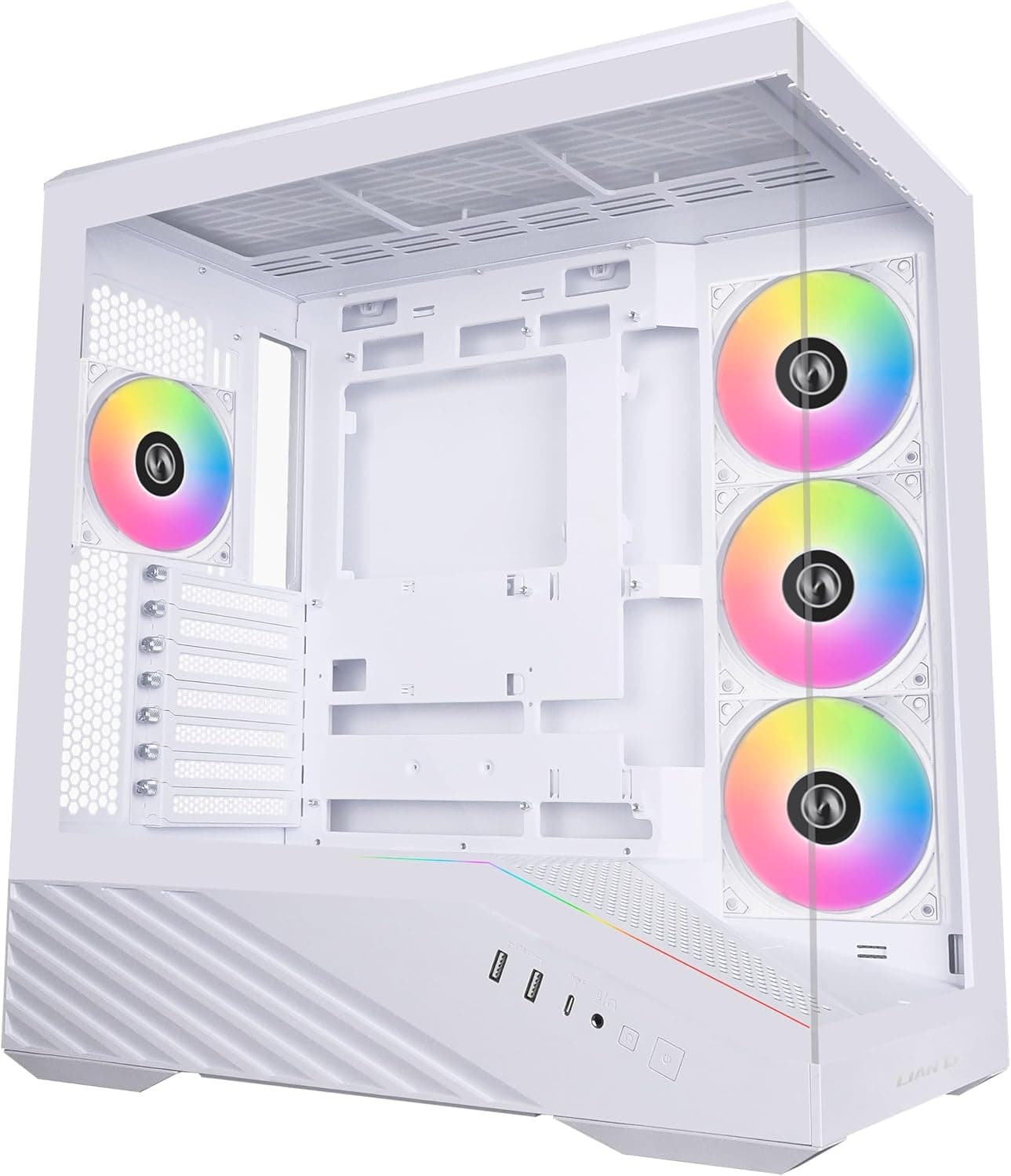 Lian Li VECTOR V100R White ピラーレスPCケース 120mm LEDファン4基標準搭載 LEDストリップ小物展示スペース装備[V100RW]