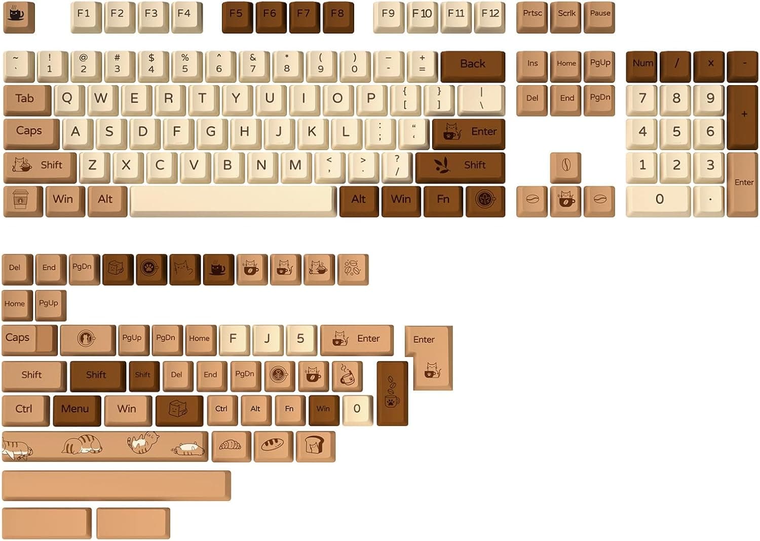 YUNZII コーヒーキャット PBT 昇華型キーキャップ 152キーカスタムキーキャップキープーラー付き Cherry Gateron MXスイッチメカニカルゲーミングキーボード用（チェリープロファイル