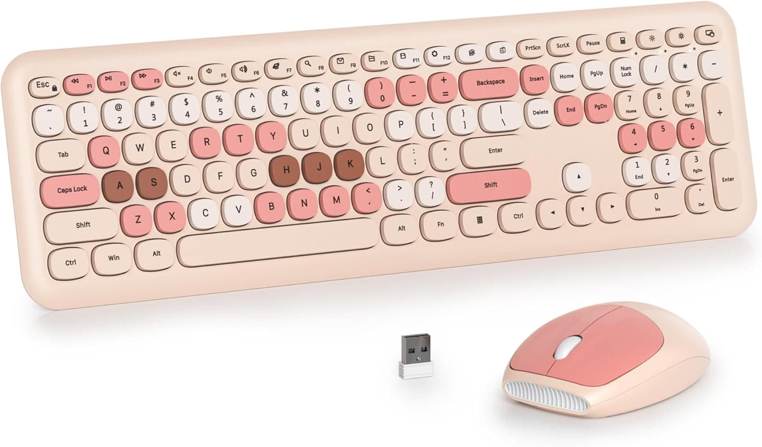 SbocKeeb ワイヤレスタイプライター キーボードとマウスのコンボレトロ 104 キー フルサイズオフィスセットミルクティーキーボードサイレントラウンドキーキャップ付き