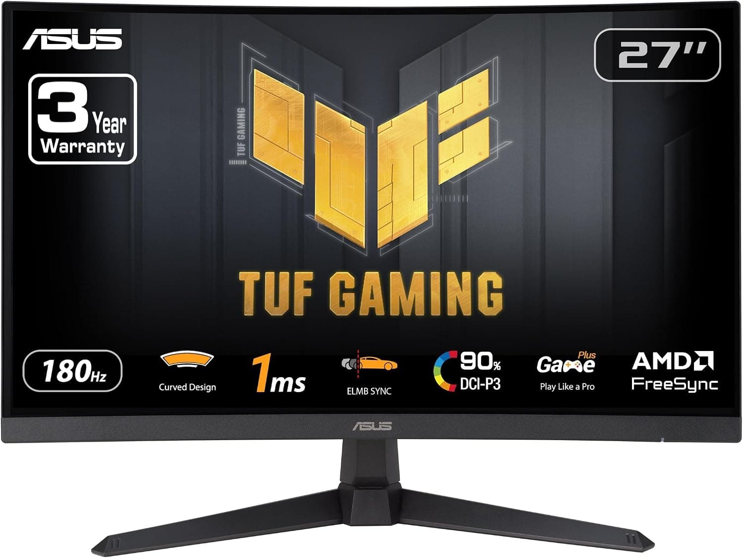 ASUS TUF Gaming VG27VQ3B 27インチ 1080p 180Hz HDR カーブゲーミングモニター