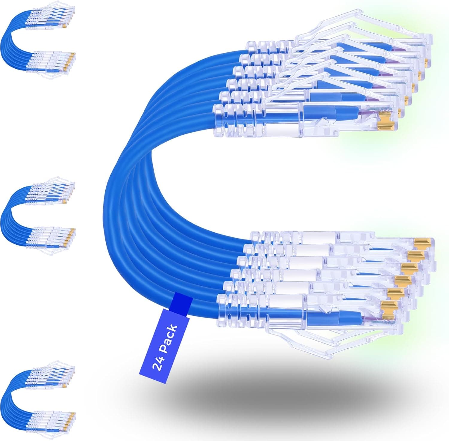 Rapink Cat6a イーサネットパッチケーブル 24本パック 0.6フィートブルー 10G対応引っ掛かりなしスリムパッチパネルからスイッチへのパッチパネルに最適データセンター 空気の流れを改善