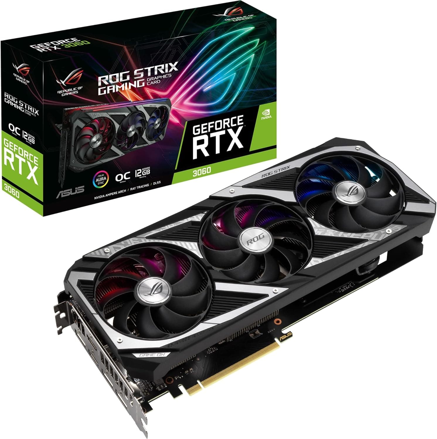 ASUS ROG Strix NVIDIA GeForce RTX 3060 V2 OCエディション ゲーミンググラフィックスカード（PCIe 4.0 12GB GDDR6 HDMI 2.1 DisplayPort 1.4a Axial-tech ファンデザイン 2.7スロット Super Alloy Power II GPU Tweak II）