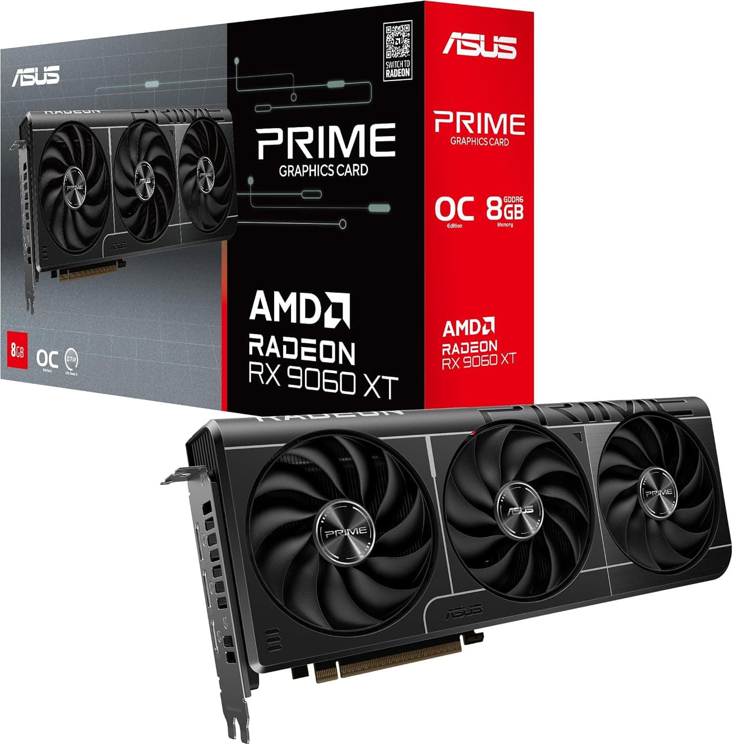 ASUS Prime Radeon RX 9060 XT 8GB GDDR6 OC Edition ゲーミンググラフィックスカード。