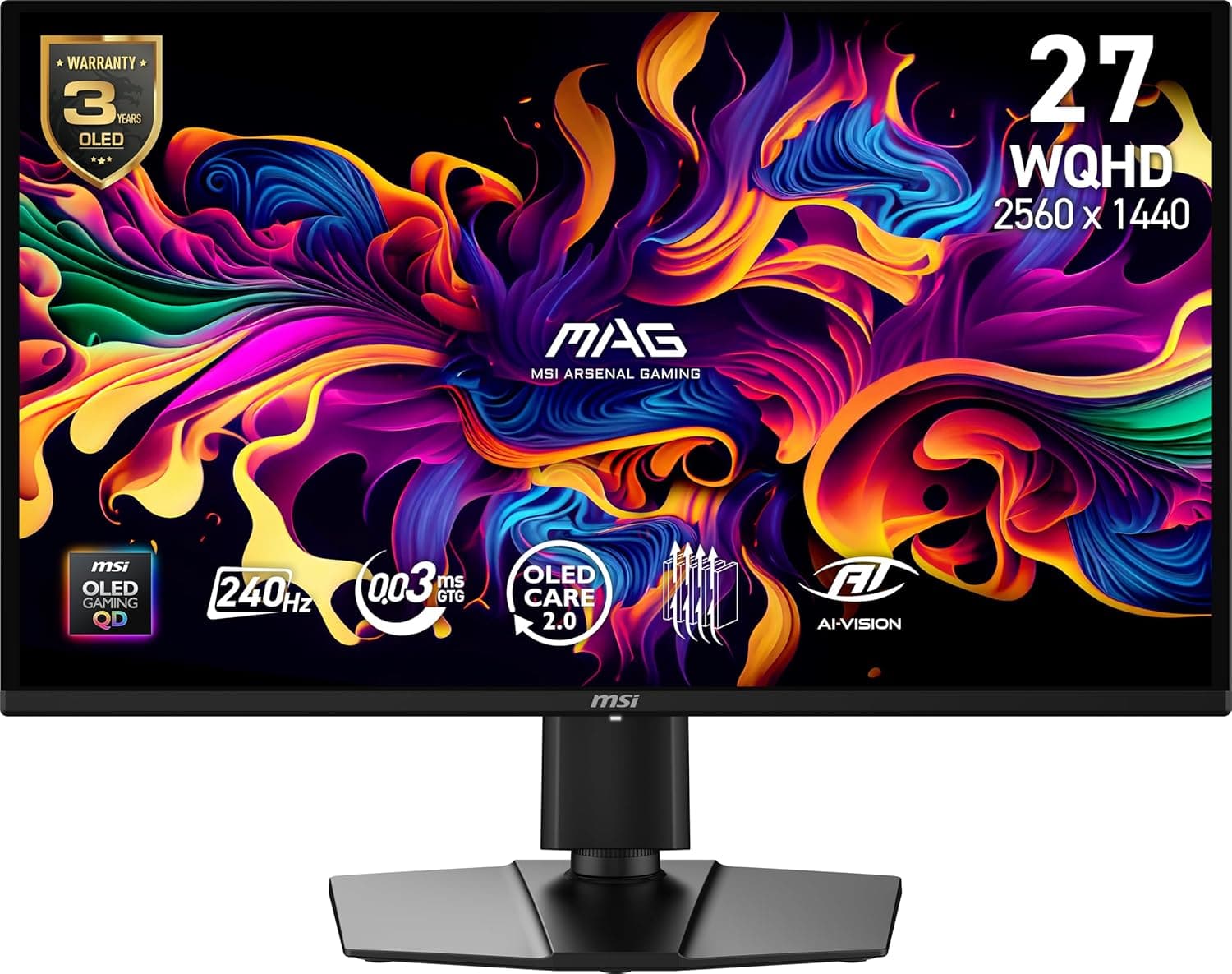 msi MAG 274QP QD-OLED X24 27インチ 2560 x 1440 (QHD) ゲーミングモニター 240Hz Adaptive Sync HDMI DisplayPort VESAマウント可能 傾き 高さ調節 スピーカー 0.03ms ブラック