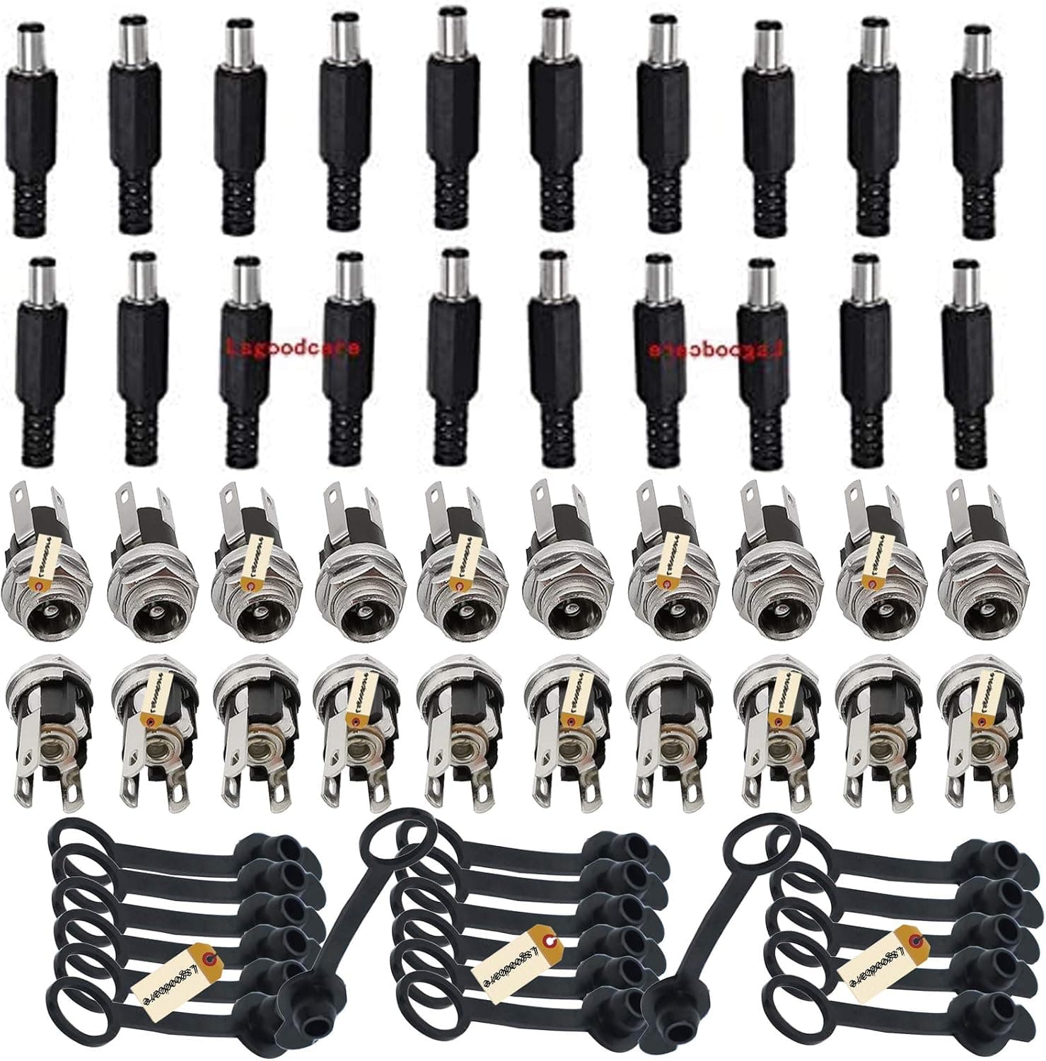 5.5mm x 2.1mm オス DC電源プラグはんだ電源ジャックアダプターコネクター + メス DCパネルソケットマウントアダプター はんだ+ 防塵プラグオーディオ