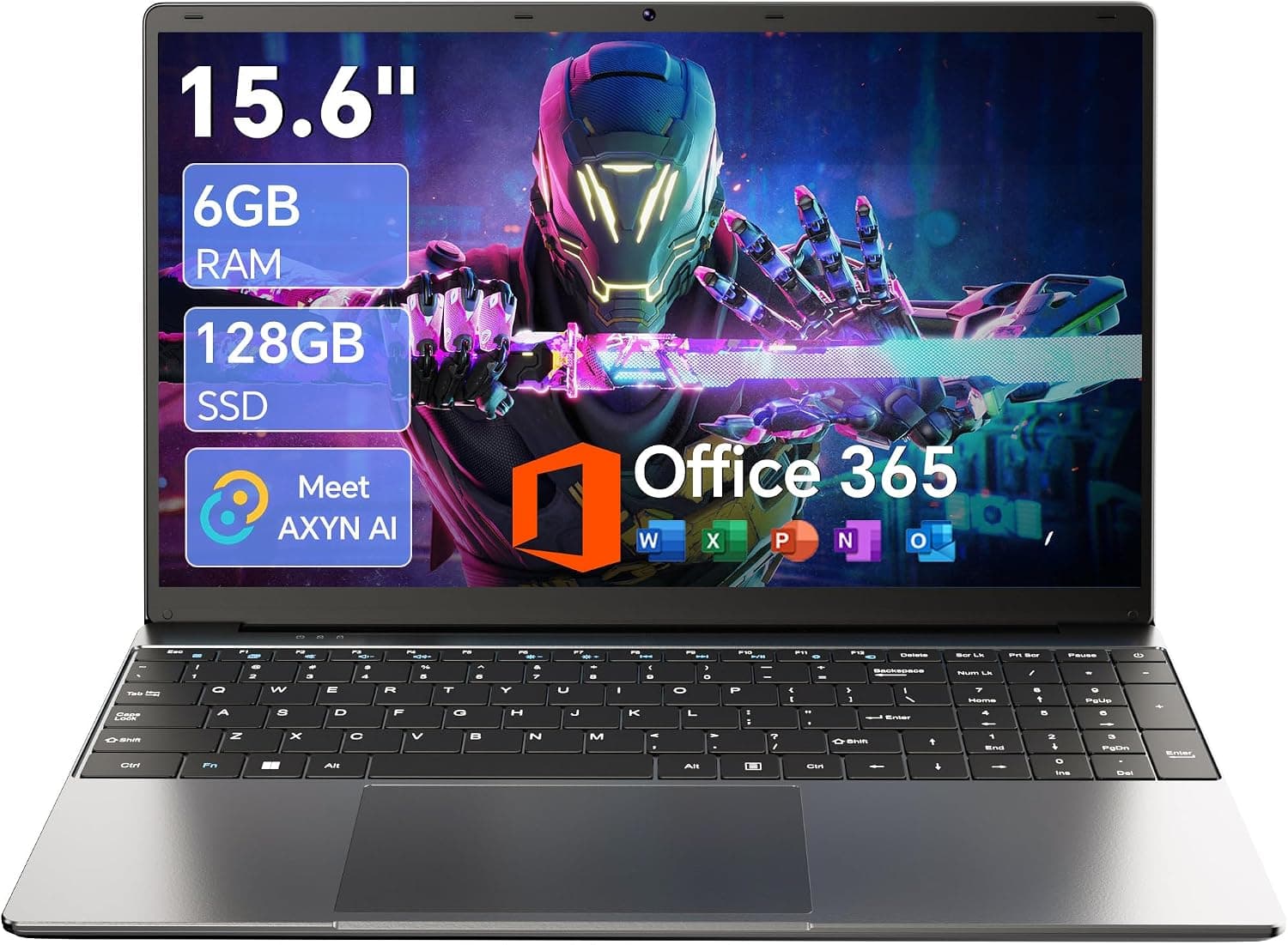AKCHART 15.6インチノートパソコン AI付き Office 365 6GB RAM 128GB SSD クアッドコアプロセッサー Win 11 家庭用ノートパソコンコンピューター IPS FHD 180°視聴 Type-C WiFi 5 BT4.2 ポータブル薄型ノートパソコン - グレー