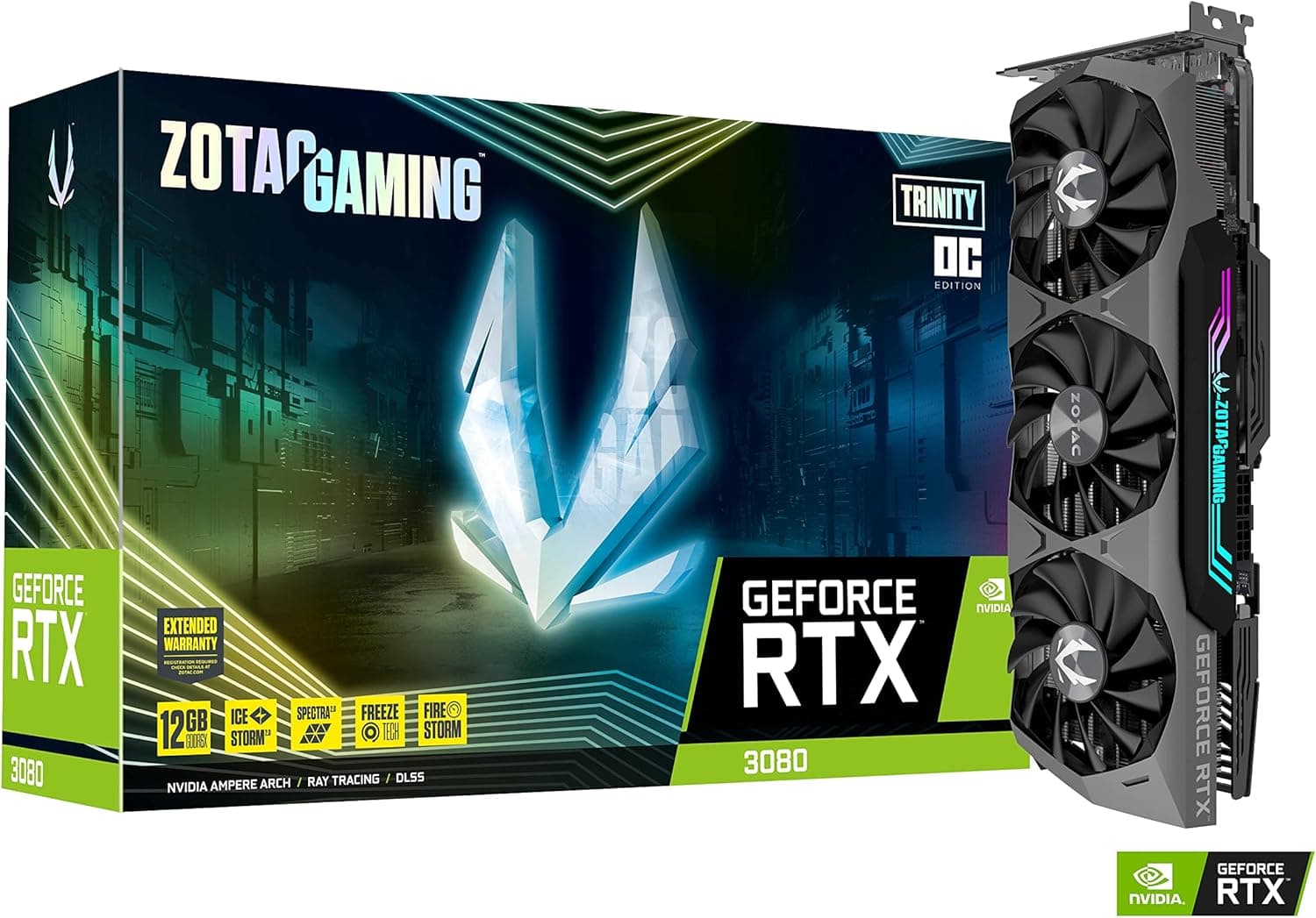ZOTAC Gaming GeForce RTX 3080 トリニティ OC LHR 12GB GDDR6X 384ビット 19Gbps PCIE 4.0 ゲーミンググラフィックスカード IceStorm 2.0 アドバンスドクーリングスペクトラ2.0 RGB照明 ZT-A30820J-10PLHR