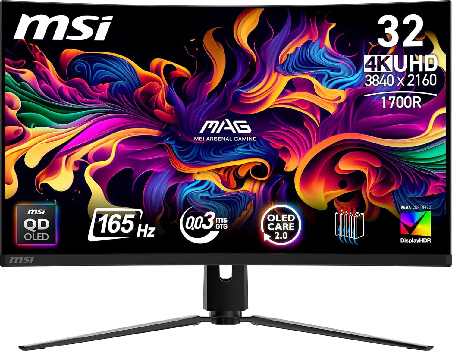 MSI MAG 321CUP QD-OLED 32インチ 3840 x 2160 (UHD) コンピューターモニター 165Hz 適応同期 HDMI DPポート VESAマウント可能チルトスピーカー 0.03ms ブラック