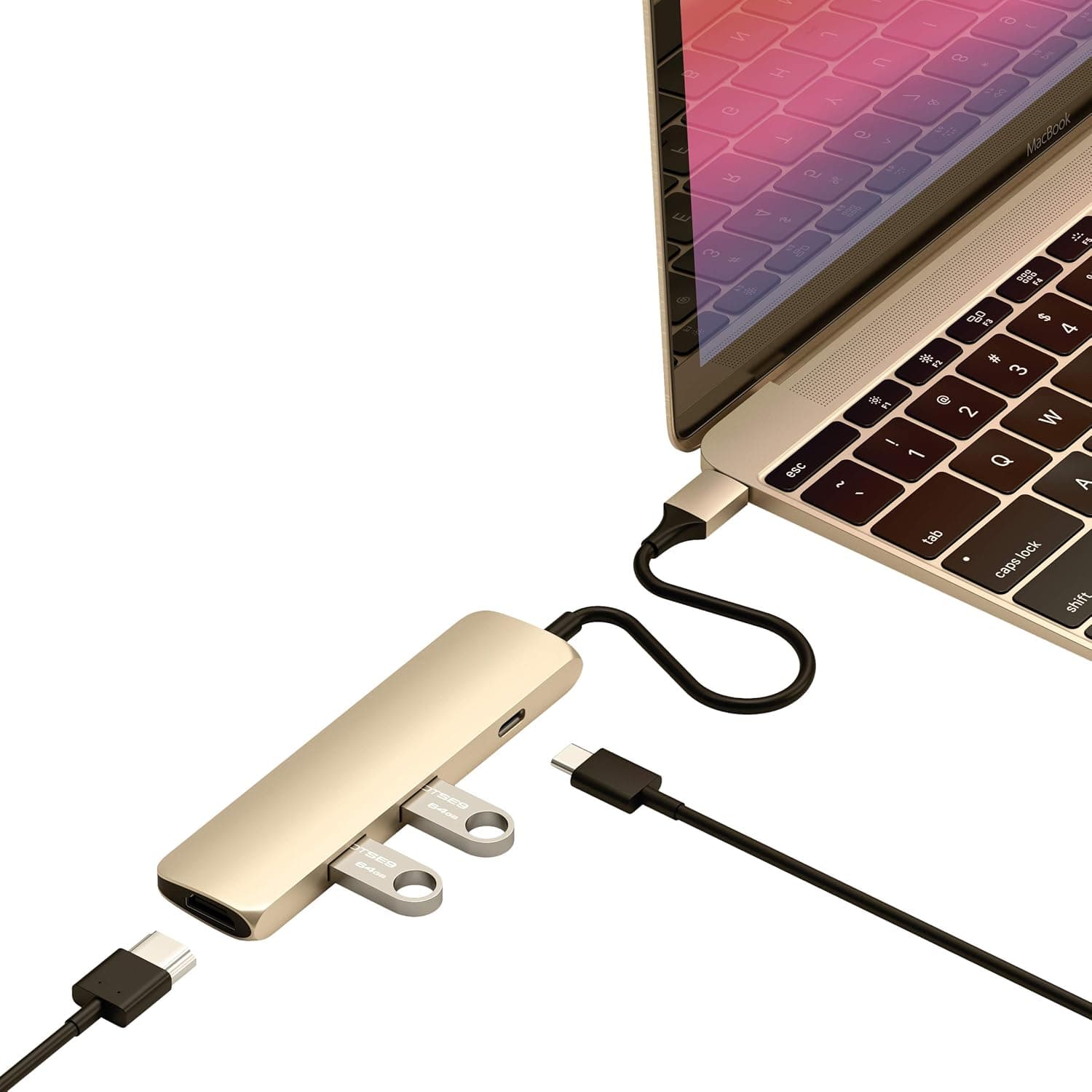 Satechi スリムアルミニウム Type-C マルチアダプター 4K HDMI USB3.0 (ゴールド)
