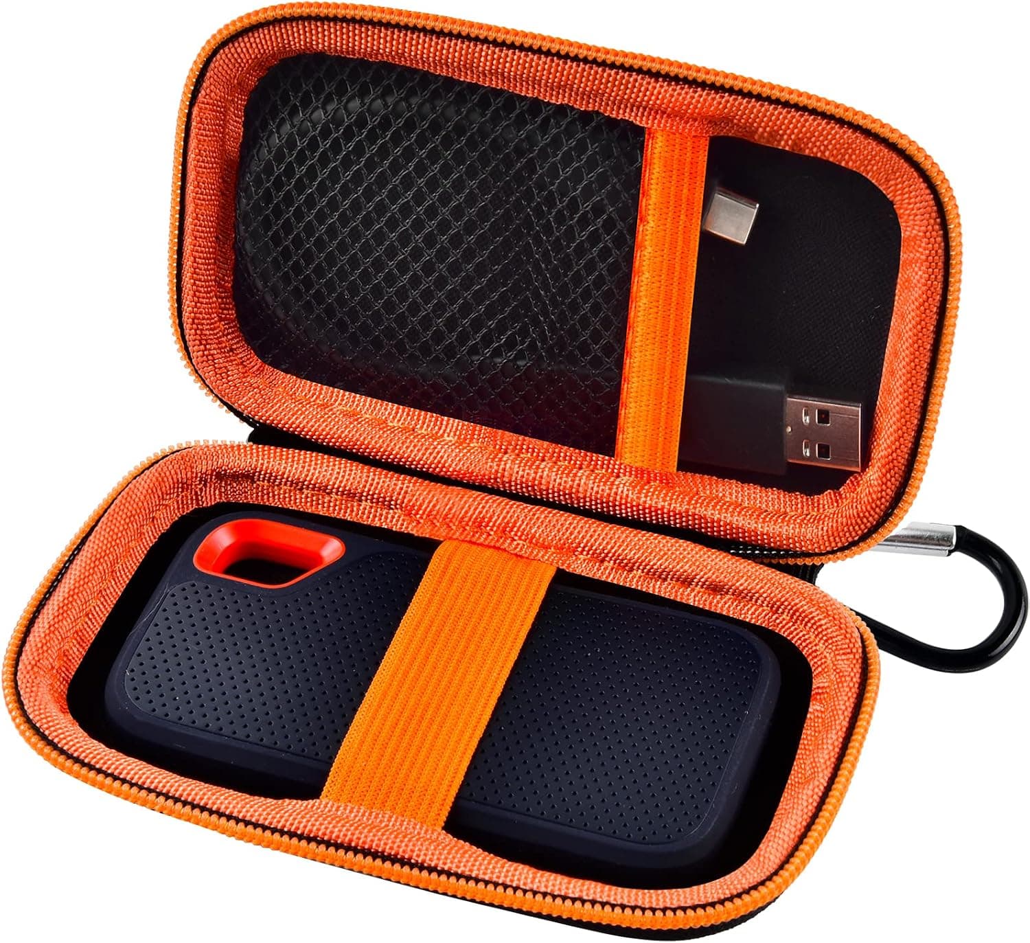 SanDisk Extreme Portable SSD & Extreme PRO用 SSDケースカラビナ付きハードシェル保護ストレージバッグ 1TB 2TB 4TB 8TB 外付けソリッドステートドライブ対応出張用(オレンジ)