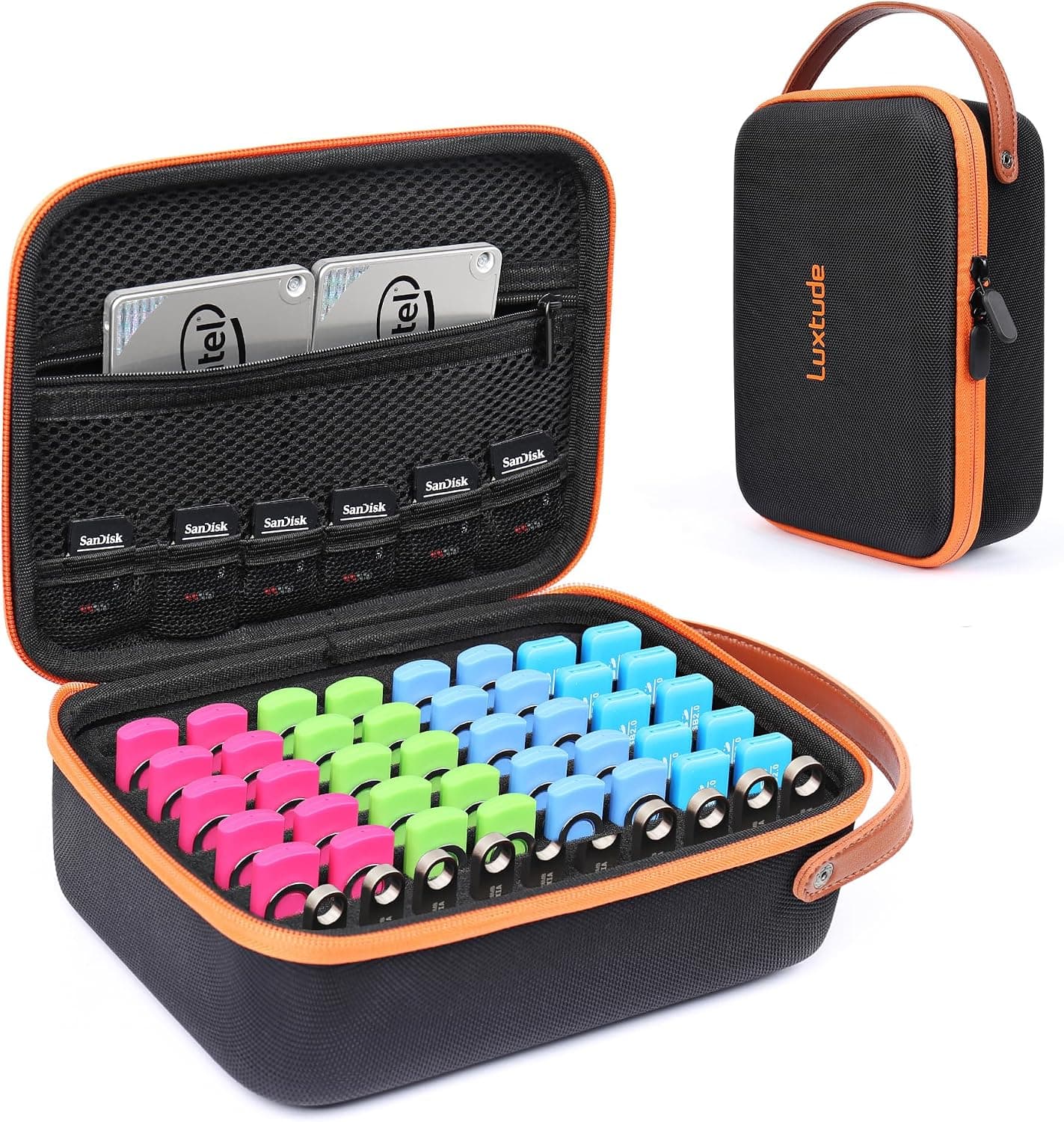 Luxtude フラッシュドライブケース 49スロット USBケースサムドライブバッグジャンプドライブケース Samsung用USBホルダー Sandisk用 mosDART 8GB 16GB 32GB 64GB 128GB 256GB USBメモリースティックすべてのサイズにフィット