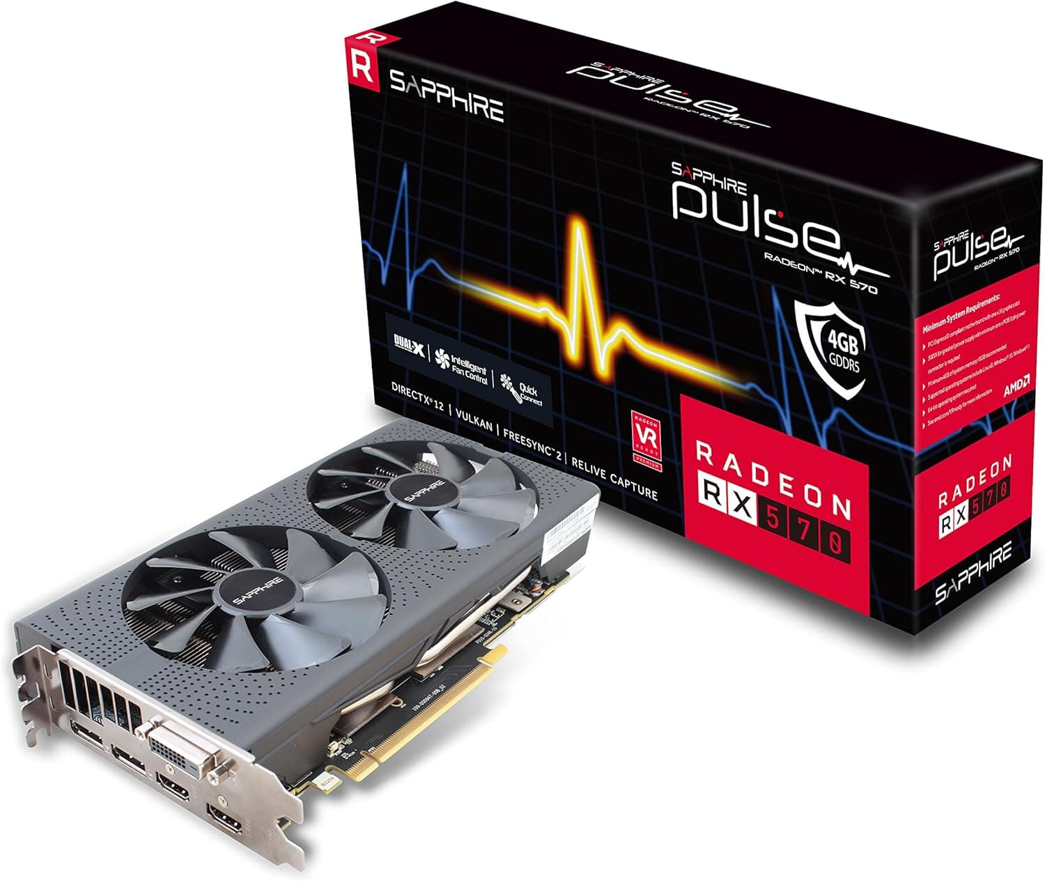 サファイア11266-04-20G Radeon Pulse RX 570 4GB GDDR5バックプレーン（UEFI）PCI-Eグラフィックスカード付きデュアルHDMI