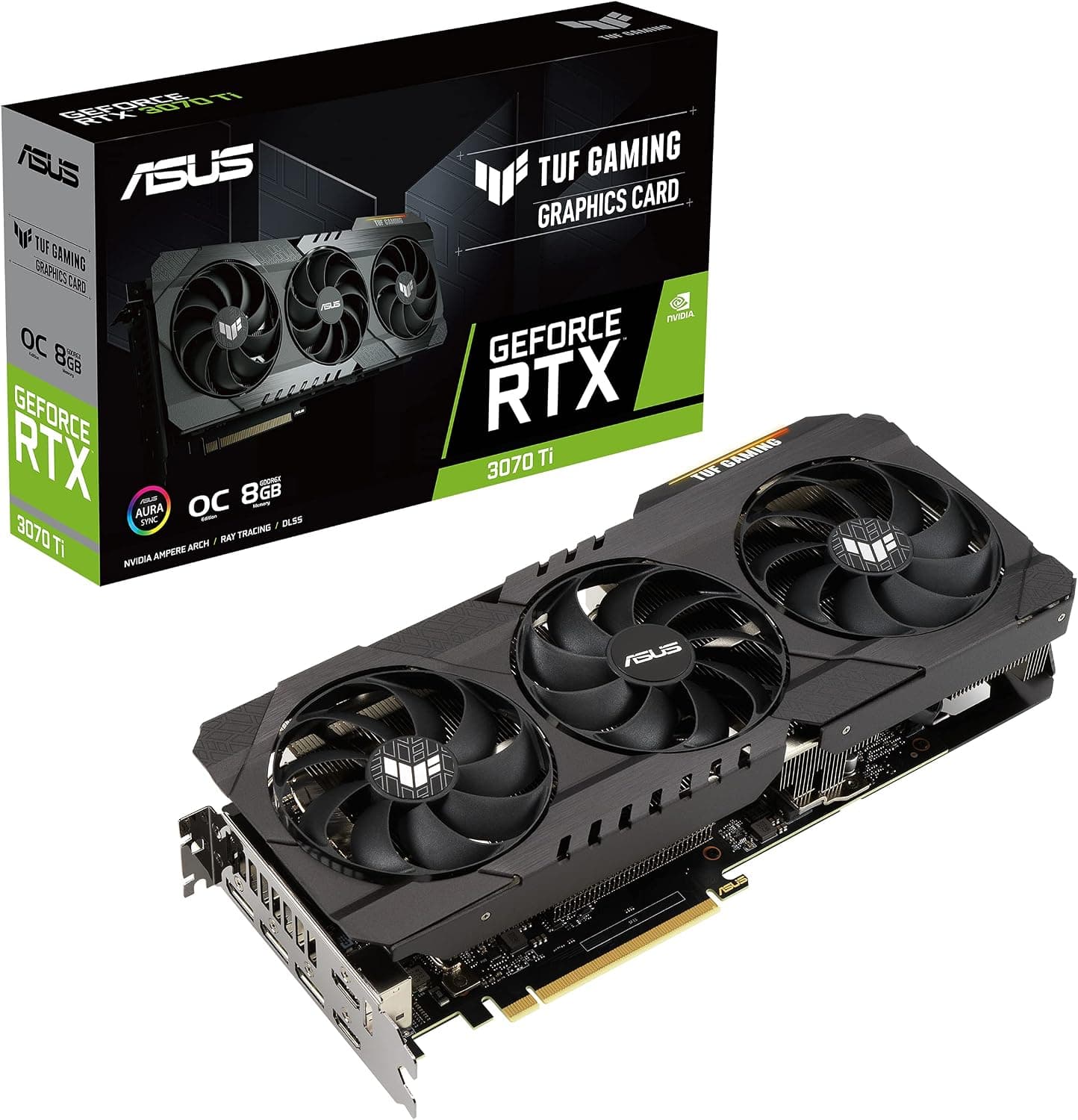 ASUS TUF Gaming NVIDIA GeForce RTX 3070 Ti OCエディショングラフィックスカード (PCIe 4.0 8GB GDDR6X HDMI 2.1 DisplayPort 1.4a デュアルボールファンベアリングミリタリーグレード認証 GPU Tweak II)