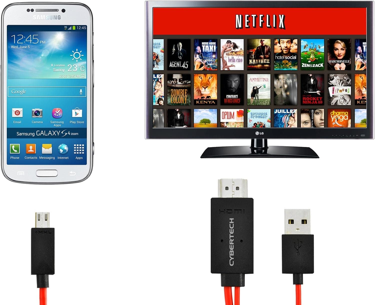 CyberTech 6フィート MHL Micro USB - Hdmi 1080p HDTV 交換用アダプターケーブル Samsung Galaxy S5 i9600