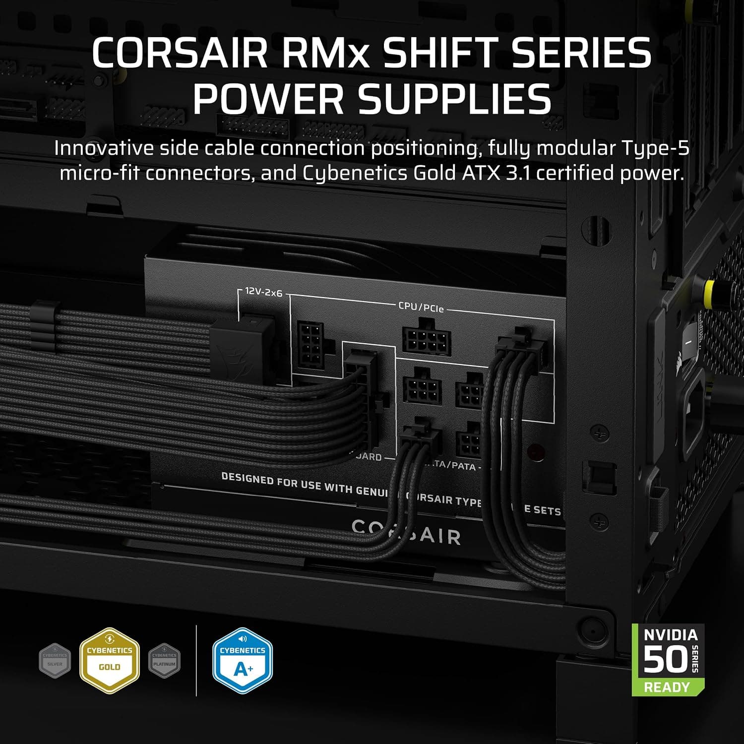 CORSAIR RM850x Shift (2025) 完全モジュラーATX電源 – モジュラーサイドインターフェイス