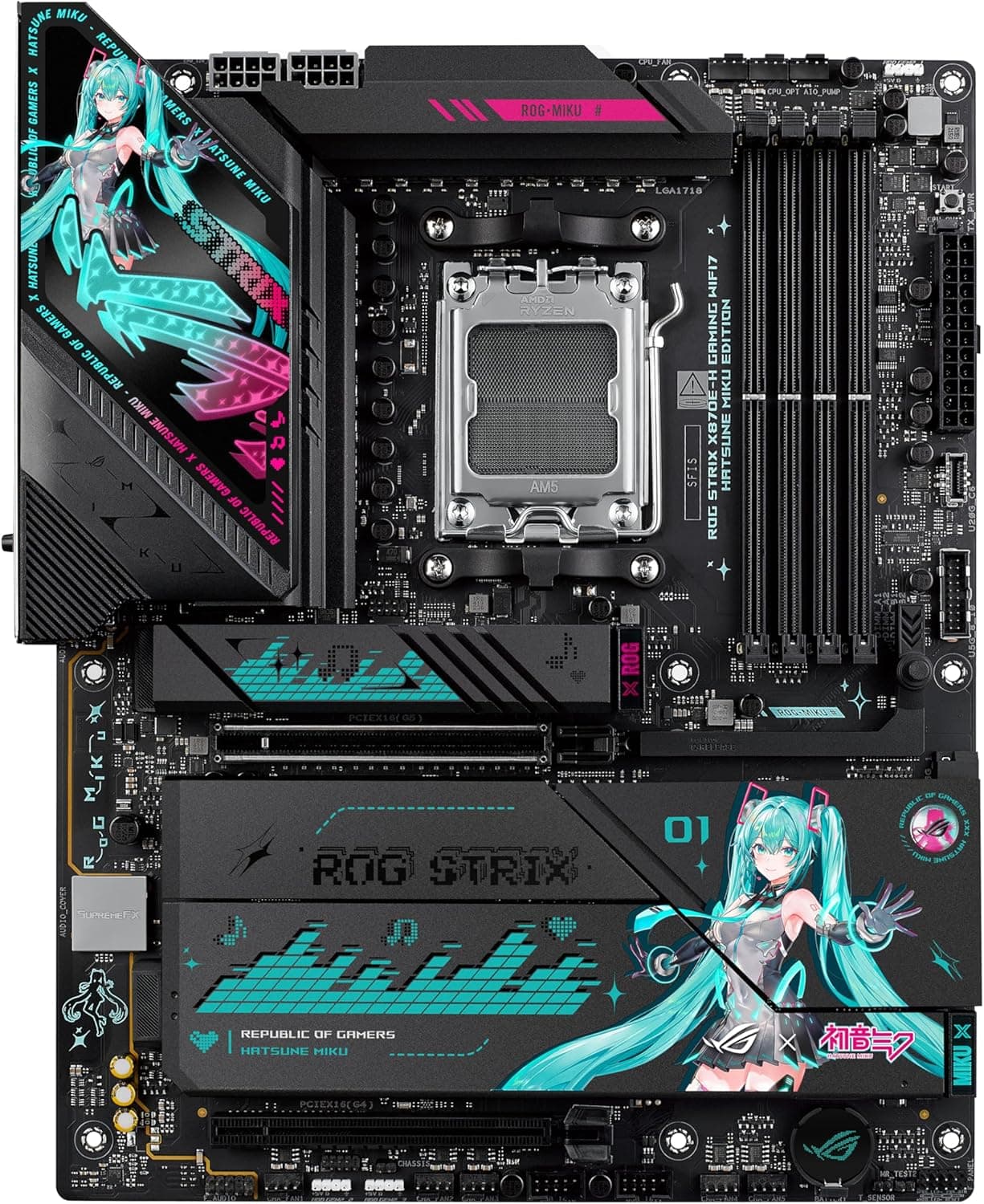 ASUS ROG Strix X870E-H Gaming WIFI7 初音ミクエディション AMD X870E ATX マザーボード 16+2+1パワーステージ Dynamic OCスイッチャー Core Flex DDR5 4X M.2 PCIe 5.0 デュアル USB4ポート USB 10Gbps Type