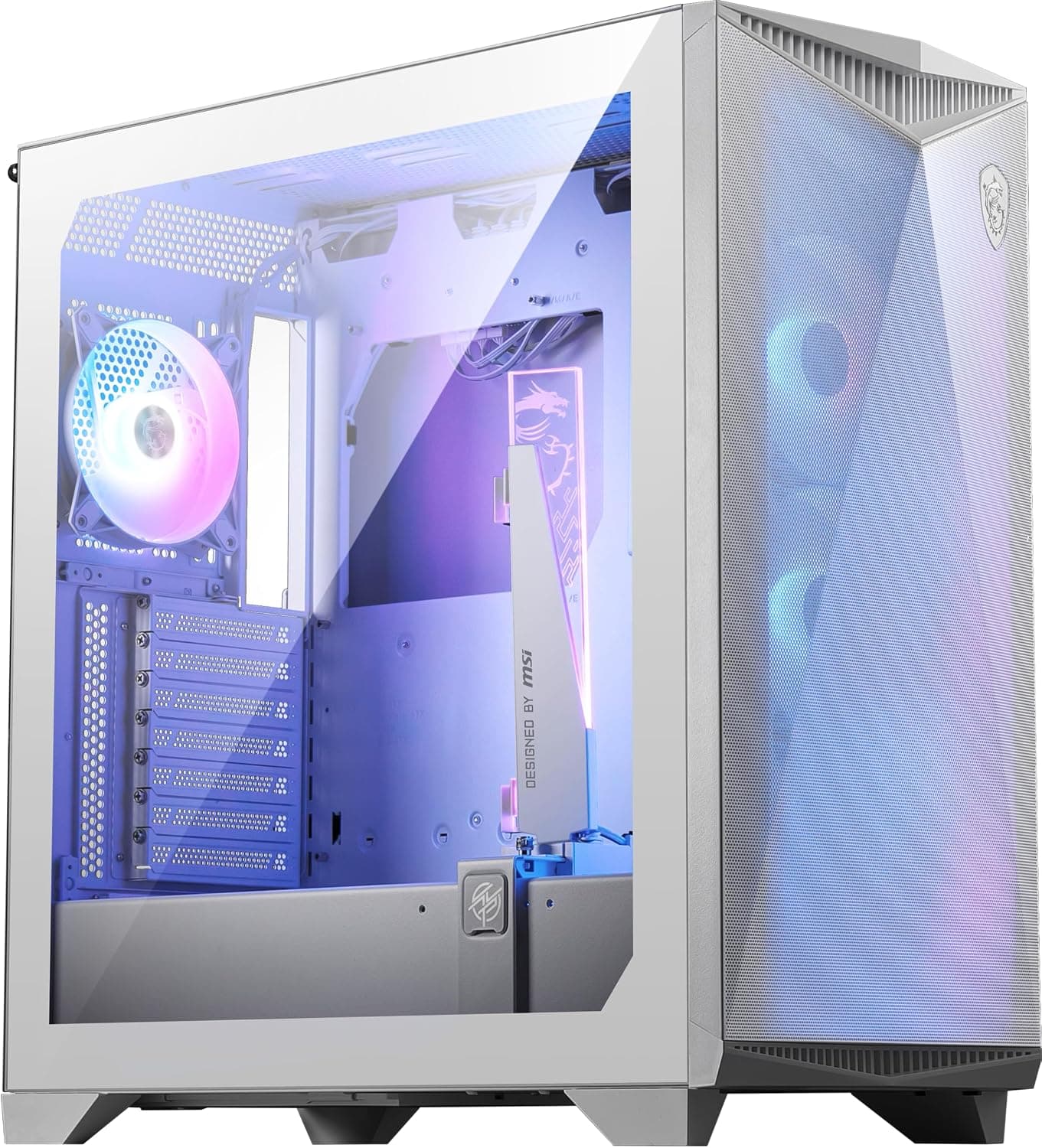 MSI MPG GUNGNIR 300R Airflow White - プレミアムミッドタワーゲーミングPCケース - 強化ガラスサイドパネル - ARGB 120mmファン - 最大360mmラジエーター液体冷却サポート - ホワイトカラーケース