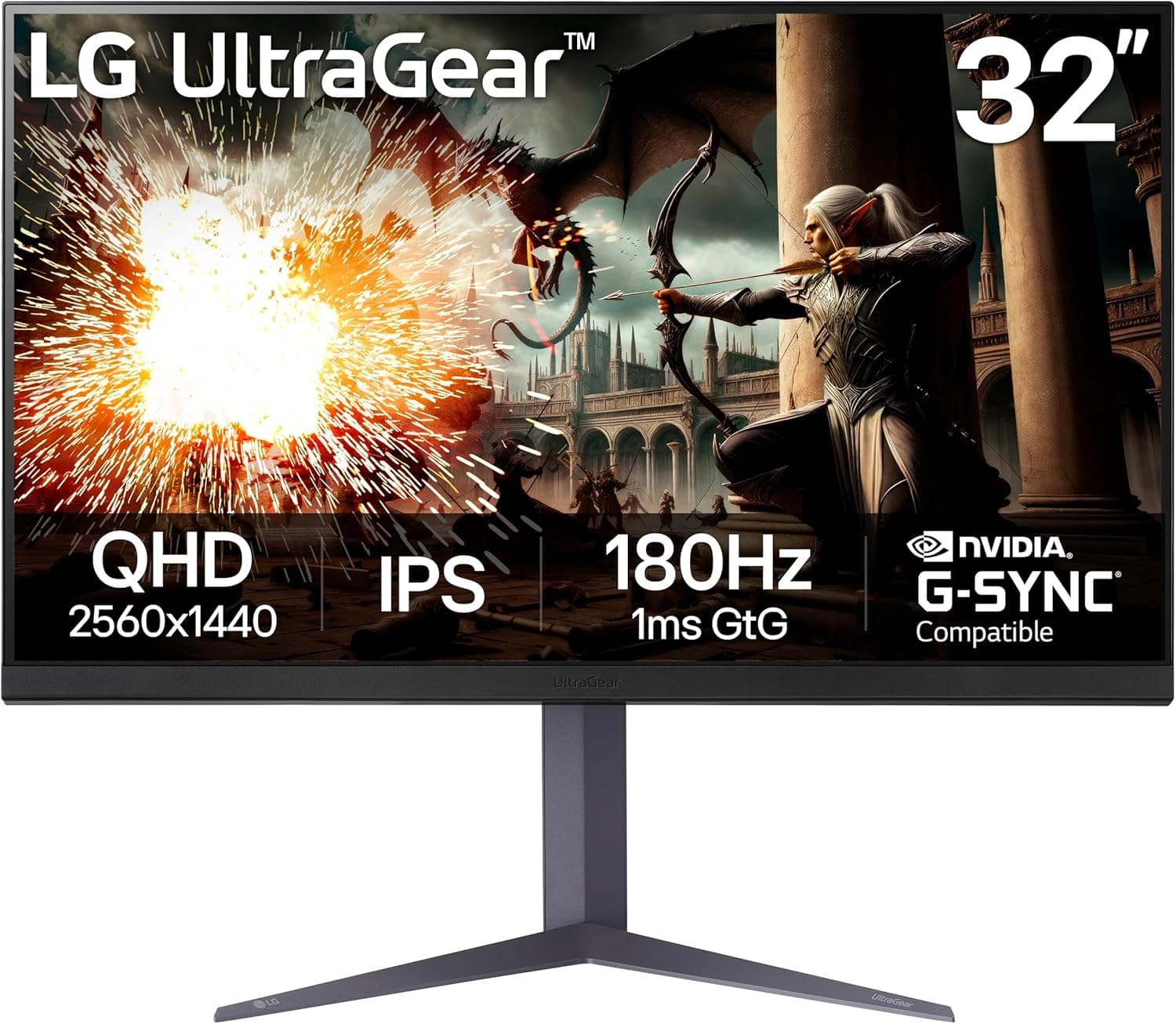 LG 32インチ Ultragear QHD (2560x1440) ゲーミングモニター 180Hz 1ms IPS DisplayHDR 400 NVIDIA G-SYNC 対応 AMD FreeSync VESA Adaptive Sync HDR10 チルト