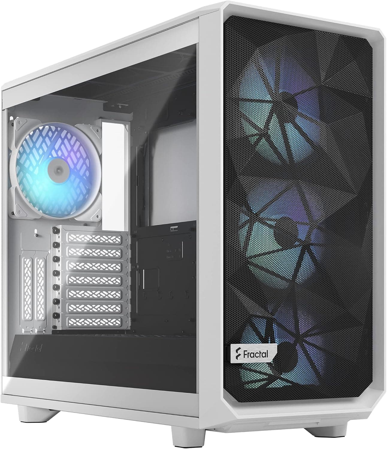 Fractal Design Meshify 2ホワイトRGBケース - 強化ガラス - E-ATX対応 - 強化されたエアフロー - アスペクト14 RGB PWMファン。