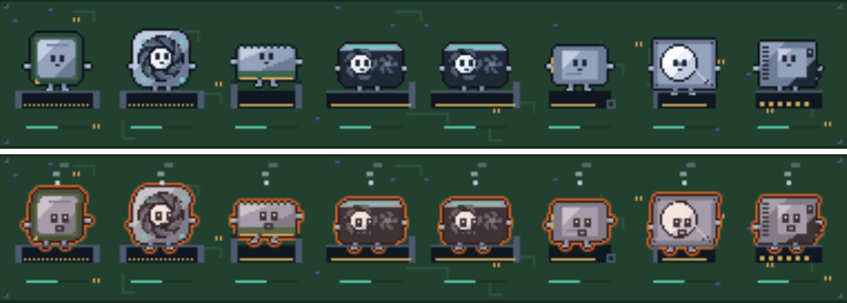 Idle above, full load below: at full load the outlines glow orange and steam rises