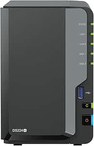 Synology DS224+ 2ベイディスクステーション NAS (Intel Celeron J4125 4-Core 2.0 GHz 2GB DDR4 RAM 2xRJ-45 1GbE LAN-Port) 16TB バンドル 8TB WD Red Plus 2個付き