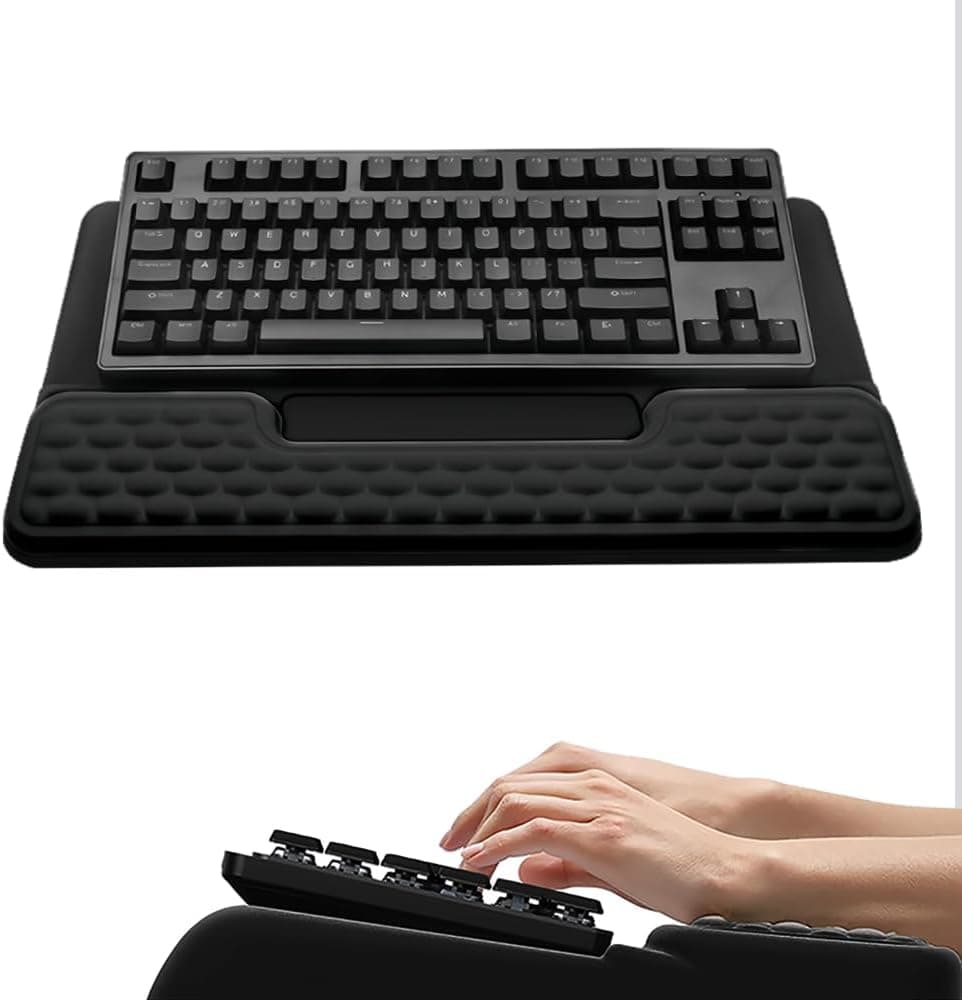 TAODICO 人間工学キーボードスタンドパームレストリストレストキーボード傾斜台キーボードパッド高さ調整ソフトで弾力性あり低反発素材マッサージデザイン痛み緩和オフィスゲーミングキーボードに最適な PCマット (152-ブラック)