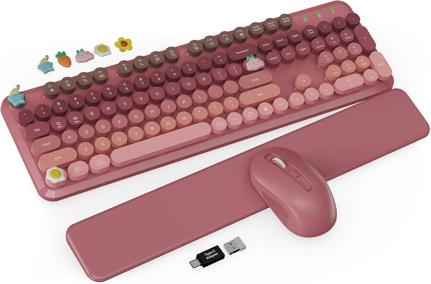 ワイヤレスキーボードとマウスのコンボ、取り外し可能なリストレスト付きタイプライターキーボード、フルサイズレトロラウンドキーキャップ、スマートスリープ、2.4GHz安定接続 Mac/Windows/PC用 Trueque(オンブレダスティローズ)