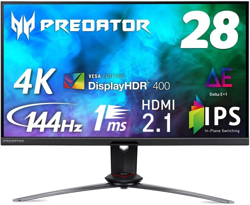 Acer ゲーミングモニター Predator XB283KKVbmiipruzx 28インチ IPS 非光沢 4K 1ms(GTG)144Hz HDM 2.1 USB3.1 VESA DisplayHDR 400 Delta E<1 PS5 4K対応スピーカー内蔵 VESAマウント対応高さ調節チルトスイ