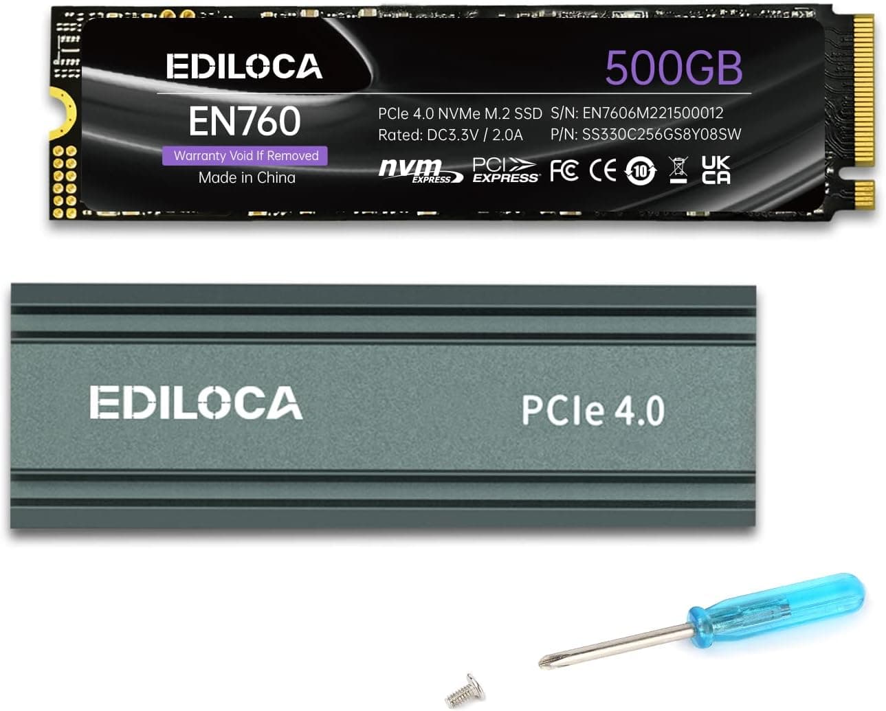 Ediloca EN760 SSD ヒートシンク付き 500GB PCIe Gen4 NVMe M.2 2280 最大4800MB