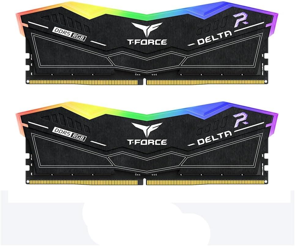 Team Group T-Force DELTA RGB DDR5 RAM 6000MHz 32GB (2x16GB) CL30 RGB照明付きデスクトップメモリ PMIC冷却 ワンクリックオーバークロック(ブラック)