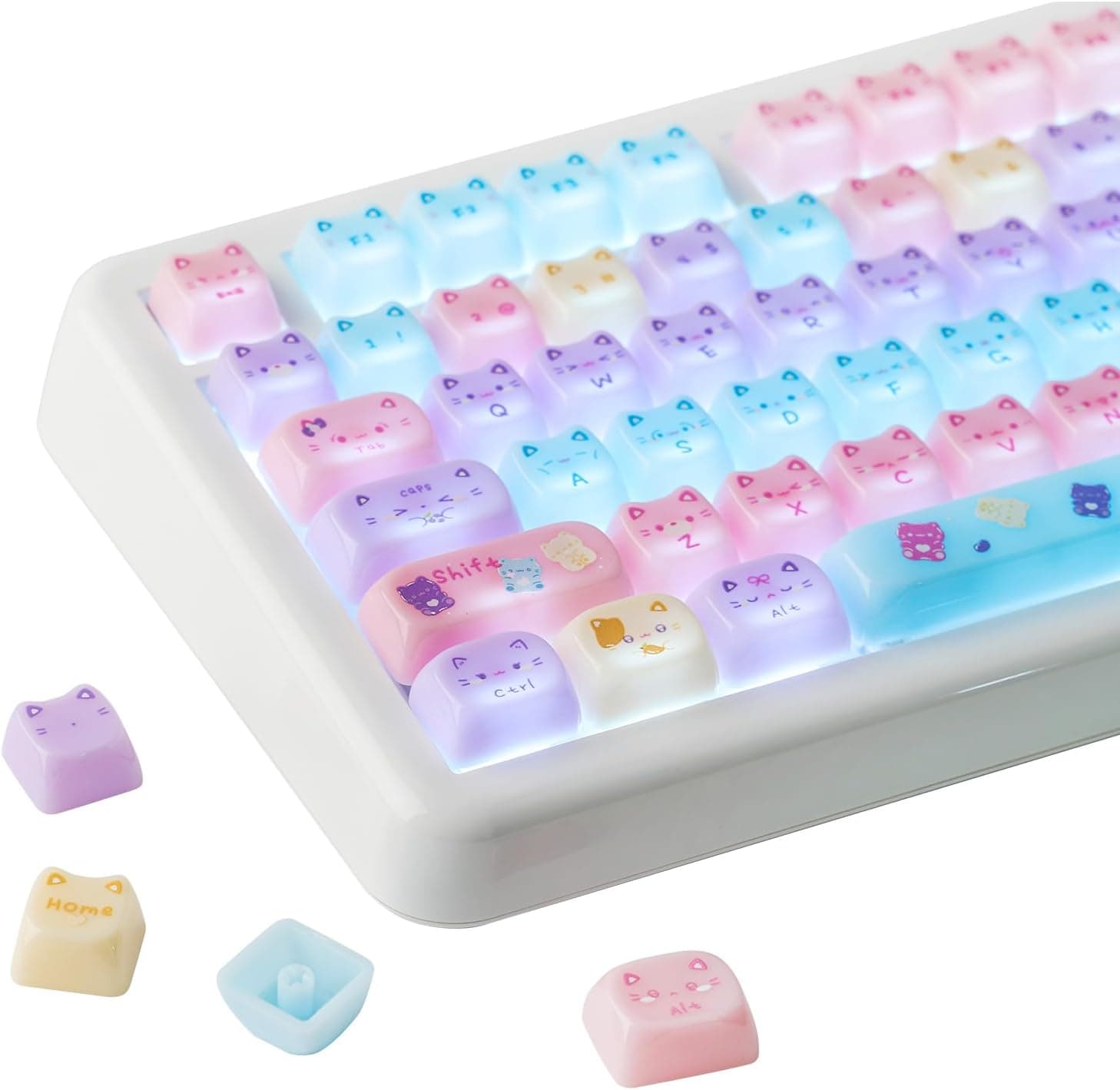 KiiBOOM ニャンプリンかわいいキーキャップ可愛い猫デザイン PC半透明キーキャップ MAOプロファイルメカニカルキーボード用カスタム用 134キーセット 60%