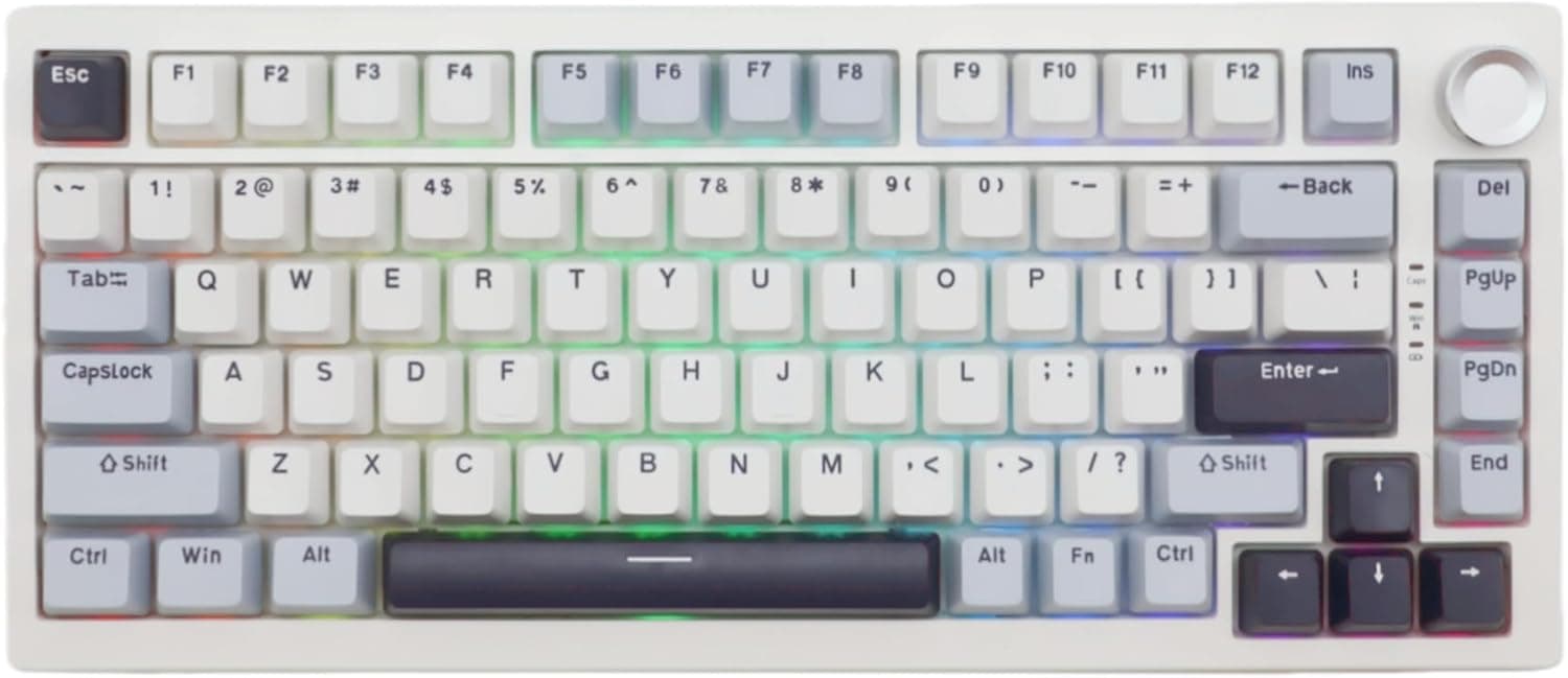 Cmokifuly 75%ガスケットメカニカルキーボードワイヤレスホットスワップリニアスイッチゲーミングキーボードロータリーノブ付き RGBバックライト(ライトブルー