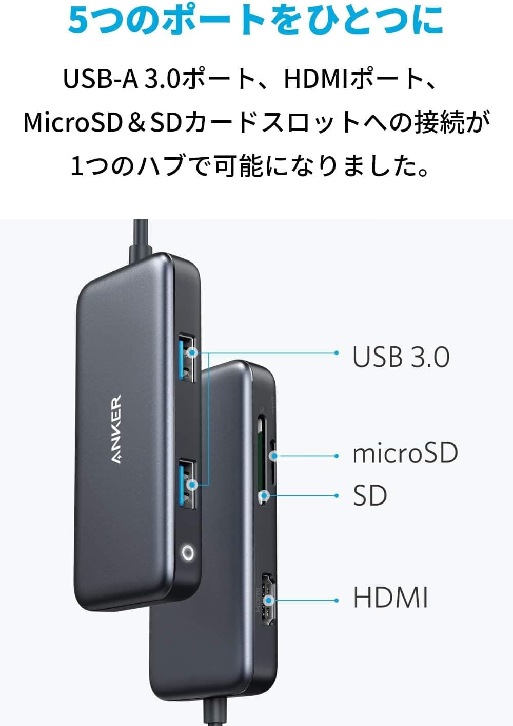 Anker 5-in-1 プレミアム USB-Cハブ 【4K対応HDMI出力ポート