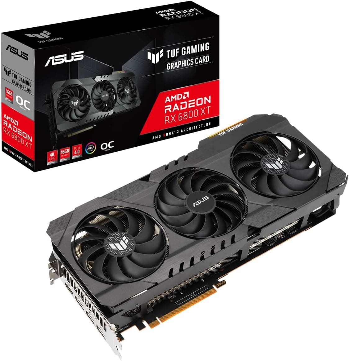 ASUS TUF GAMING AMD RADEON RX 6800 XT OCエディショングラフィックカード (PCIE 4.0 16GB GDDR6 HDMI 2.1 ディスプレイポート 1.4A デュアルボールファンベアリングアルミニウムシュラウド強化フレーム GPU TWEAK II)
