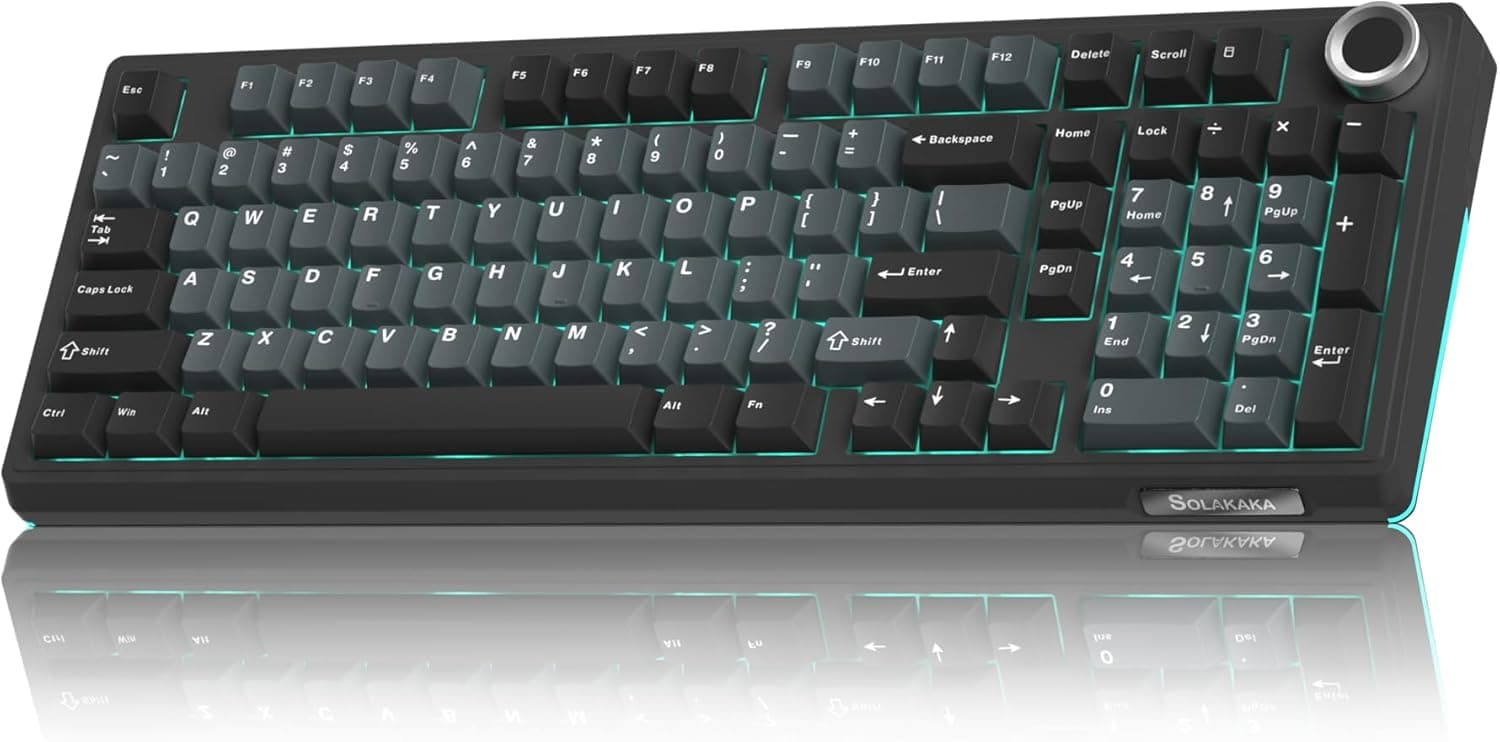 SOLAKAKA KI99 Pro ワイヤレスメカニカルキーボード静音スイッチ付きホットスワップ可能事前ルービングスイッチ RGBバックライト付きガスケット構造コンピューターゲーミングキーボード (ブラックブルー サイレントスイッチ)