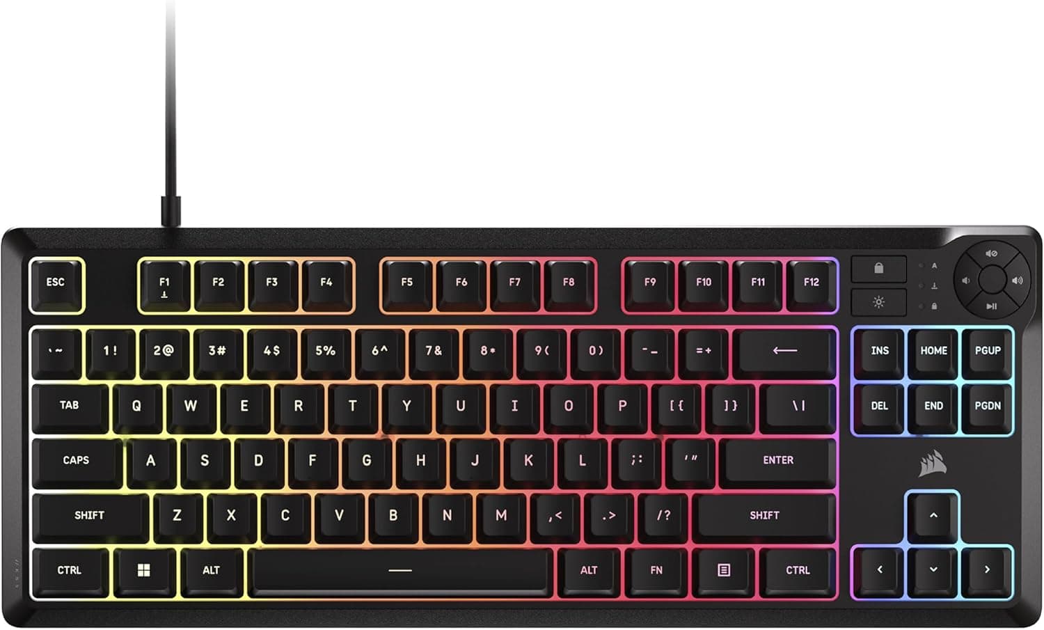 Corsair K55 CORE TKL RGB ゲーミングキーボード – テンキーレス 8ゾーンRGB 静音メンブレンキー こぼれ防止メディアキー 1000Hzポーリング – NAレイアウト – ブラック
