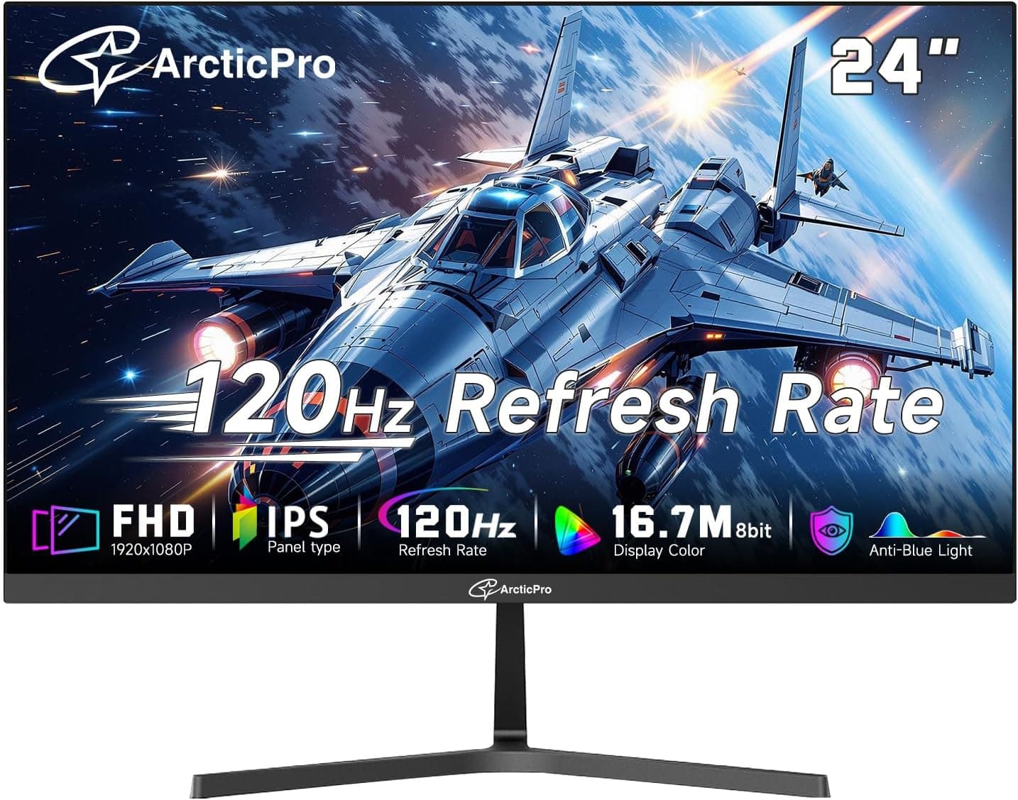 ArcticPro 24インチ 120Hz モニター FHD 1080p コンピューターモニター IPS 99%sRGB 応答時間 1ms フレームレスウルトラスリム VESAマウントブルーライト防止設計 HDMIポート
